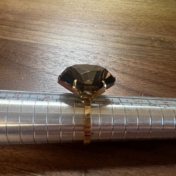 18K Gold ring with large 14+ carat oval cut smoky quartz in size 8.75 - Picture 5 of 7